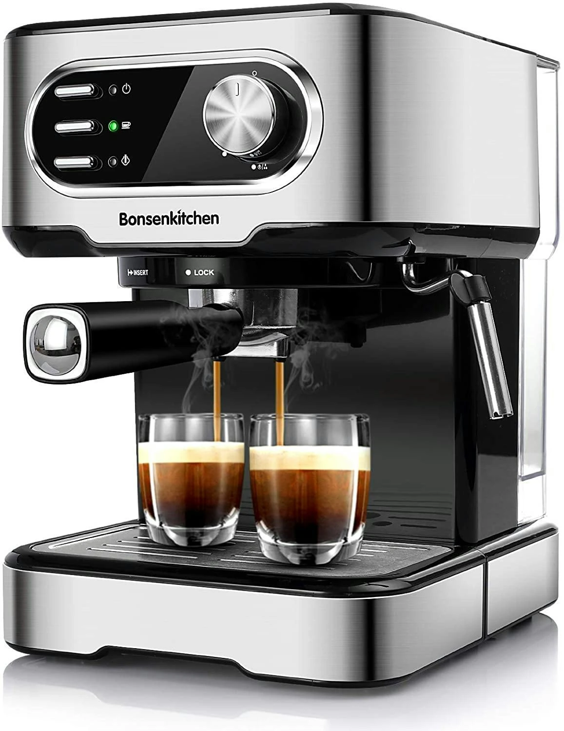 Espressomaschine 15 Bar Für Cappuccino, Latte Macchiato, Espresso, Mit Abnehmbarem Wassertank, Milchdampfdüse, 2-Tassen-Funktion, Edelstahl, 850 W